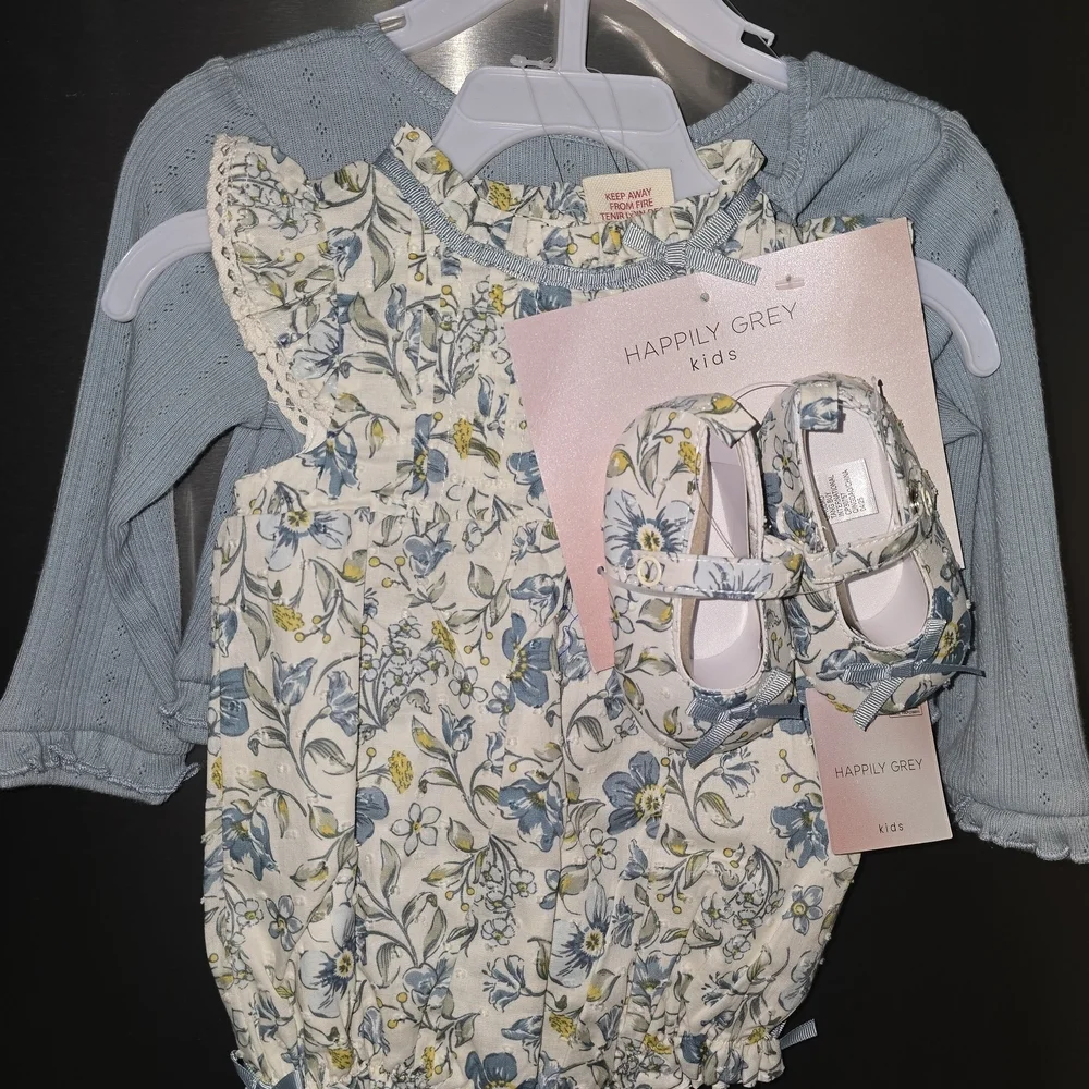 Happily Grey Kids Floral Bodysuit and Shoe Set - Blue and Yellow